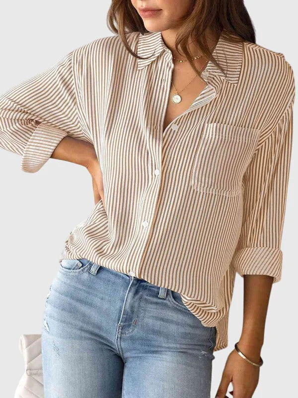Linda Pinstripe Two-Tone Shirt in Sand