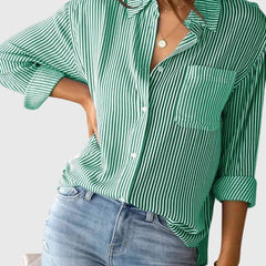 Linda Pinstripe Two-Tone Shirt in Green