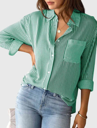 Linda Pinstripe Two-Tone Shirt in Green