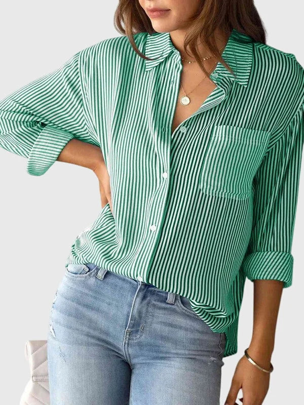 Linda Pinstripe Two-Tone Shirt in Green