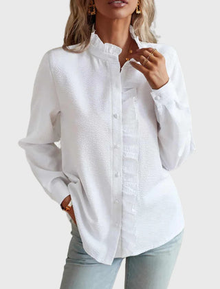 Lindsay Ruffle Placket Button Blouse in White