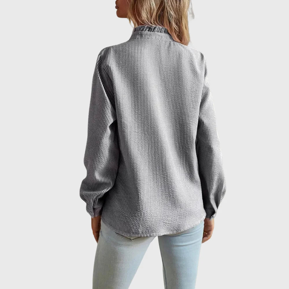Lindsay Ruffle Placket Button Blouse in Grey