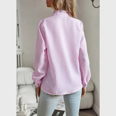 Lindsay Ruffle Placket Button Blouse in Light Pink