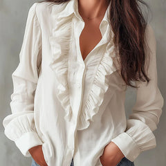 Lois Ruffle Front Button Blouse in White