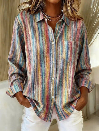 Lorraine Painted Stripe Button-Up Shirt in Multicolour
