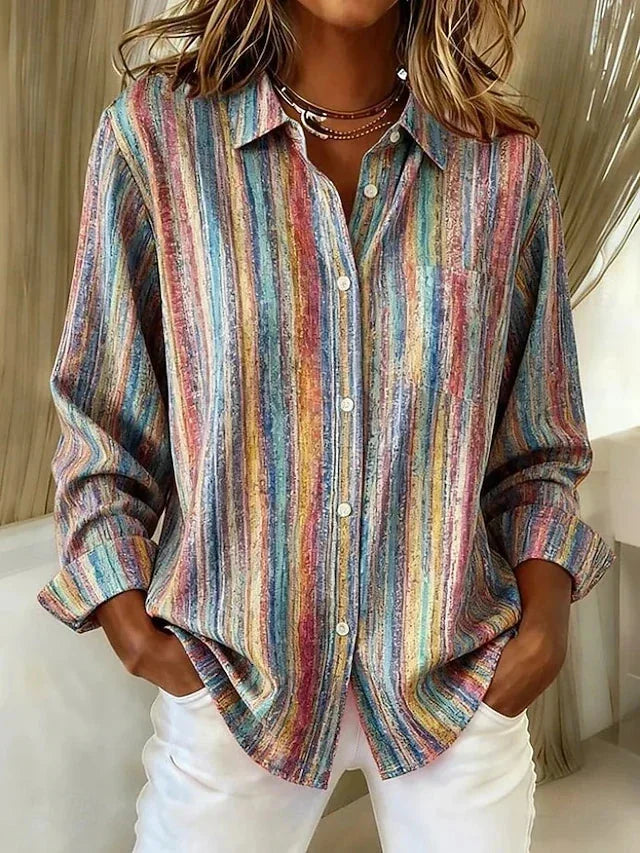 Lorraine Painted Stripe Button-Up Shirt in Multicolour