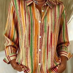 Lorraine Painted Stripe Button-Up Shirt in Orange