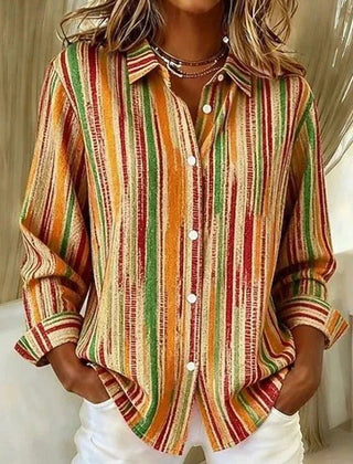 Lorraine Painted Stripe Button-Up Shirt in Orange
