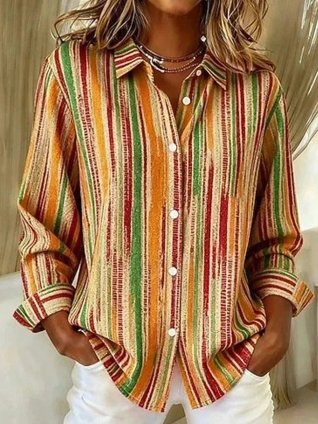 Lorraine Painted Stripe Button-Up Shirt in Orange