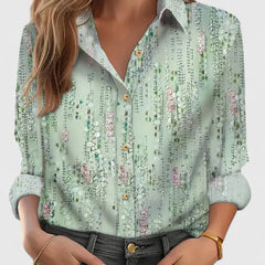 Louise Floral Print Button-Down Shirt in Green