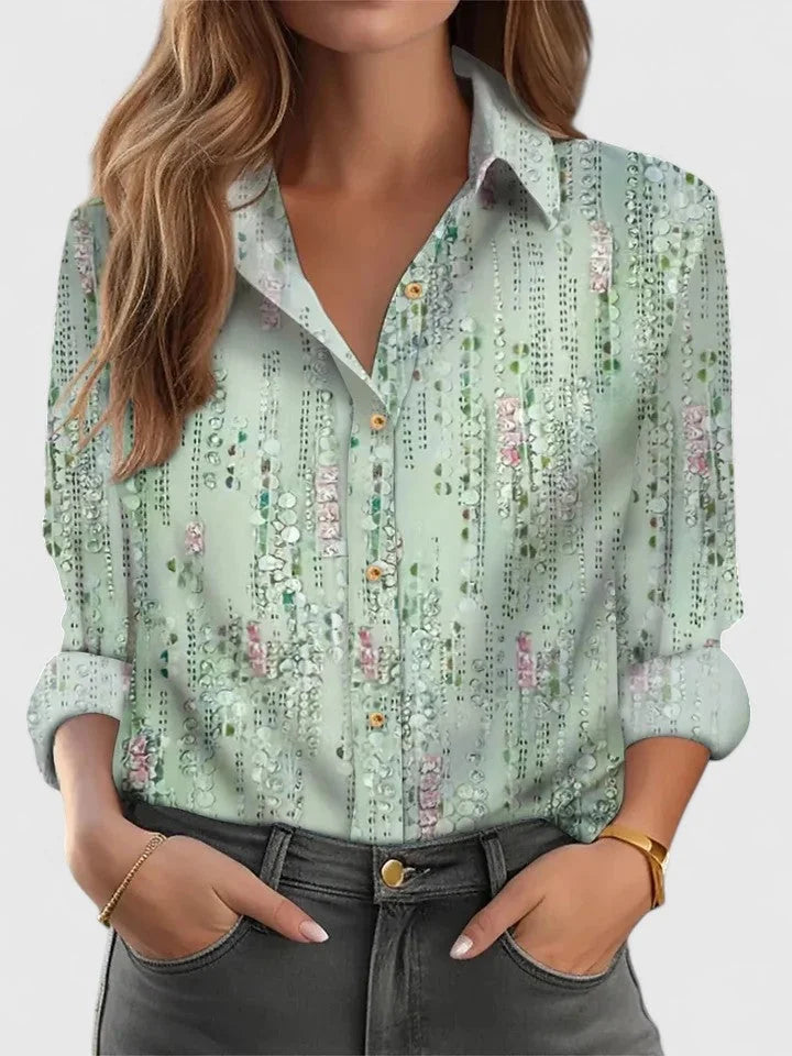 Louise Floral Print Button-Down Shirt in Green