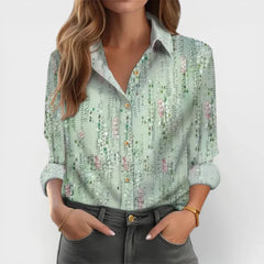 Louise Floral Print Button-Down Shirt in Green