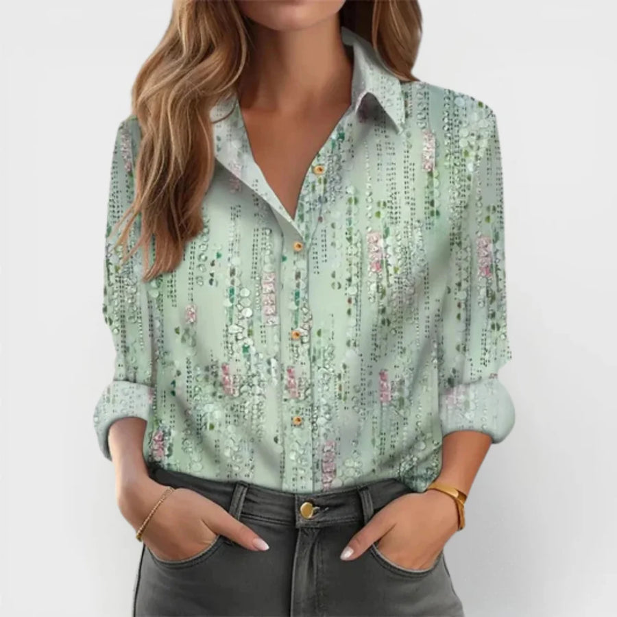 Louise Floral Print Button-Down Shirt in Green
