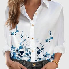 Louise Floral Print Button-Down Shirt in Blue
