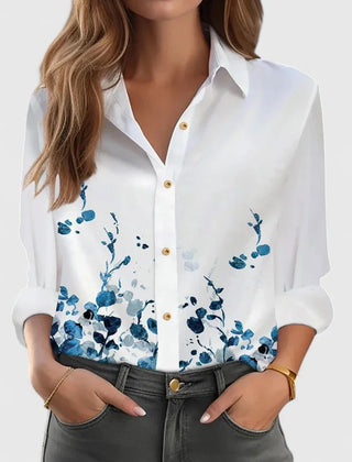 Louise Floral Print Button-Down Shirt in Blue