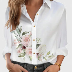 Louise Floral Print Button-Down Shirt in Pink