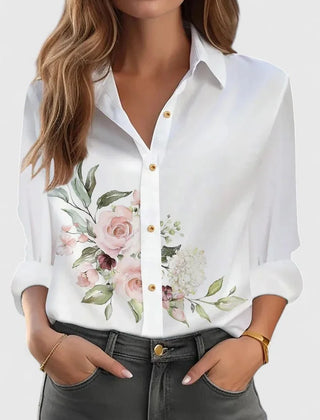 Louise Floral Print Button-Down Shirt in Pink