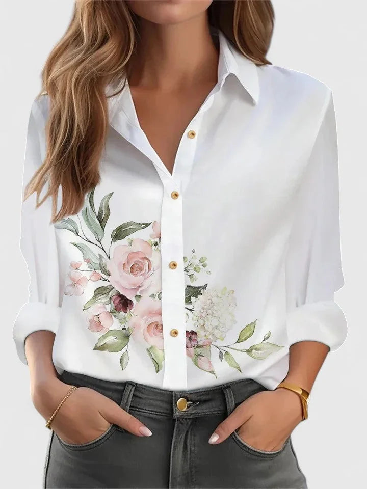 Louise Floral Print Button-Down Shirt in Pink