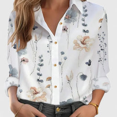 Louise Floral Print Button-Down Shirt in White