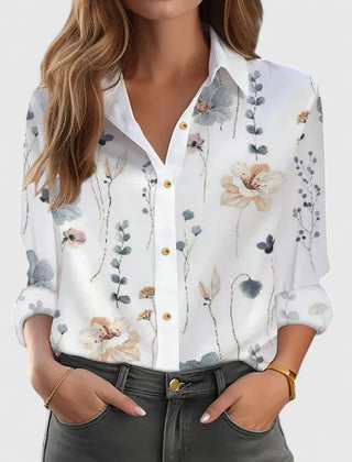 Louise Floral Print Button-Down Shirt in White