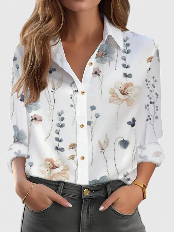 Louise Floral Print Button-Down Shirt in White