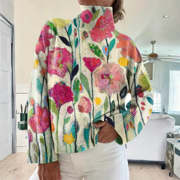 Lucy Floral Print Turtleneck Sweater in Multicolour