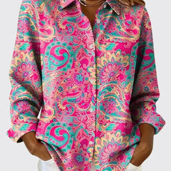 Lydia Paisley Print Button-Up Shirt in Pink