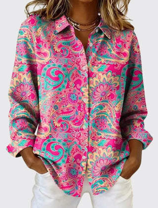 Lydia Paisley Print Button-Up Shirt in Pink
