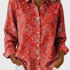 Lydia Paisley Print Button-Up Shirt in Red