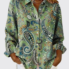 Lydia Paisley Print Button-Up Shirt in Green