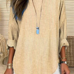 Lynn Pinstripe Curved Hem Blouse in Khaki