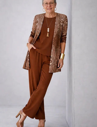 Mabel Bronze Paisley Three-Piece Set in Brown
