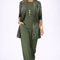 Maggie Olive Damask Three-Piece Set in Olive Green