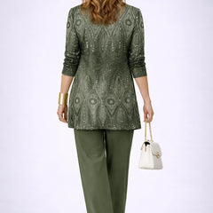 Maggie Olive Damask Three-Piece Set in Olive Green