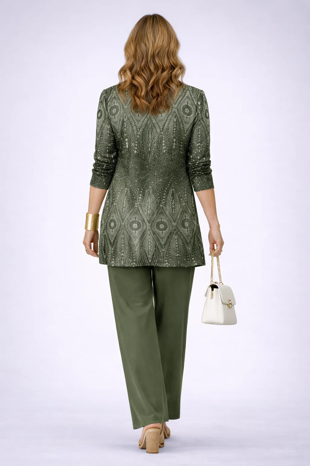 Maggie Olive Damask Three-Piece Set in Olive Green