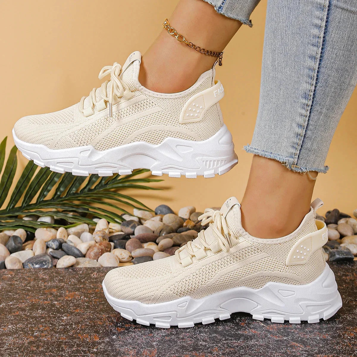 Marcia Chunky Platform Mesh Sneakers in Cream
