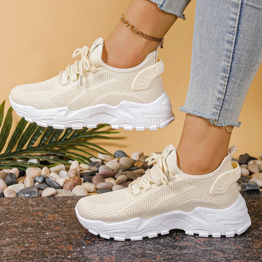 Marcia Chunky Platform Mesh Sneakers in Cream