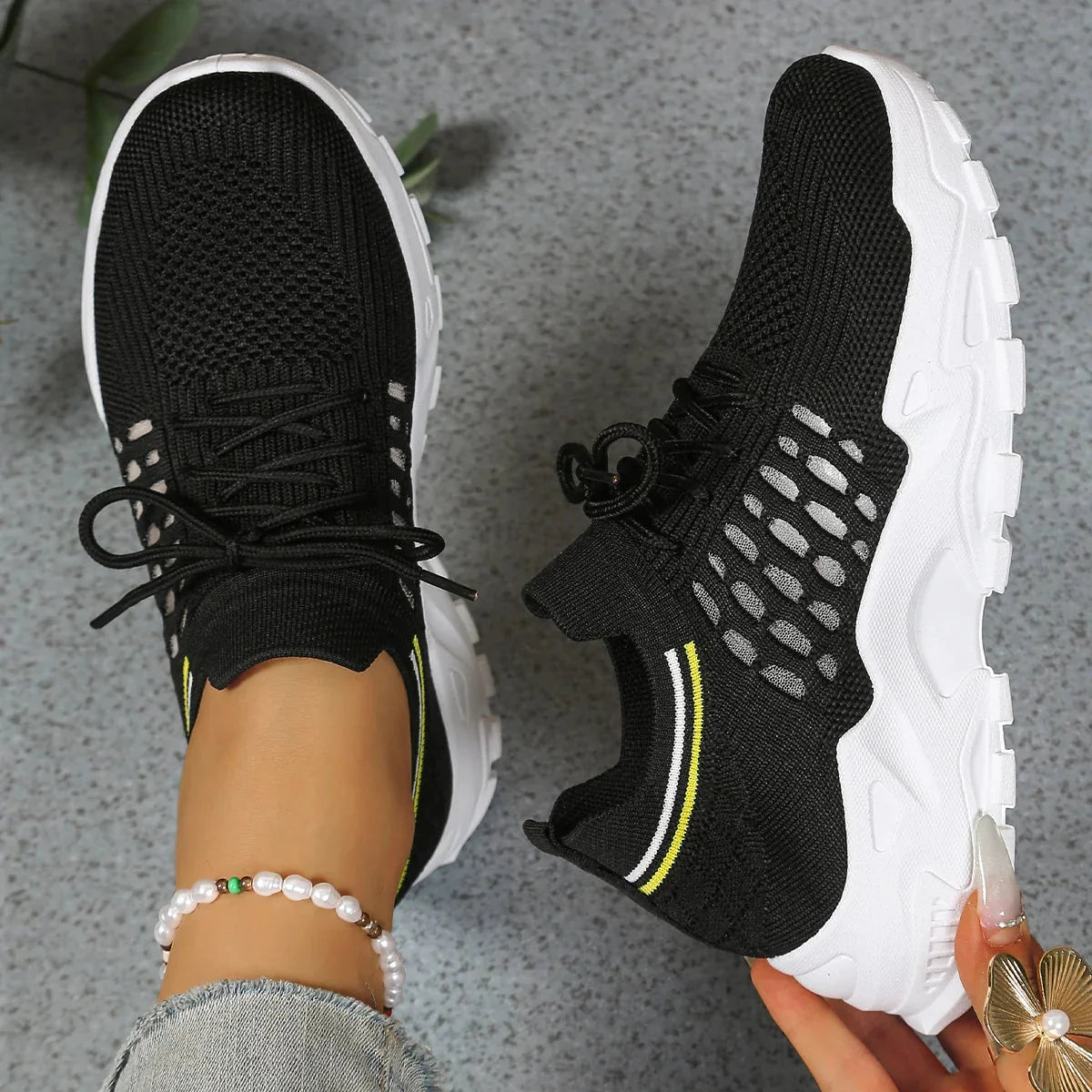 Marcia Chunky Platform Mesh Sneakers in Black