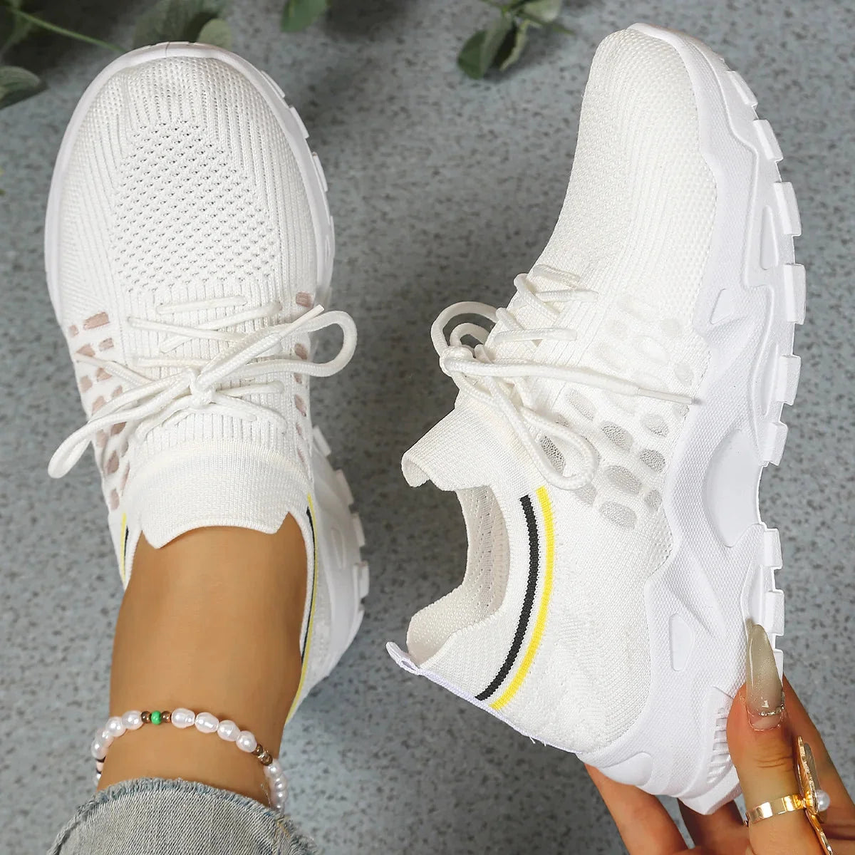 Marcia Chunky Platform Mesh Sneakers in White & Yellow