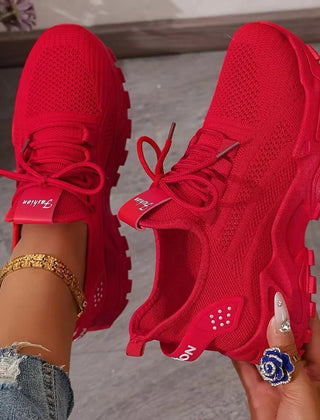 Marcia Chunky Platform Mesh Sneakers in Red