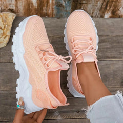 Marcia Chunky Platform Mesh Sneakers in Peach