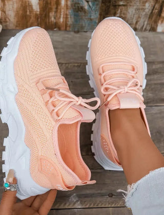 Marcia Chunky Platform Mesh Sneakers in Peach