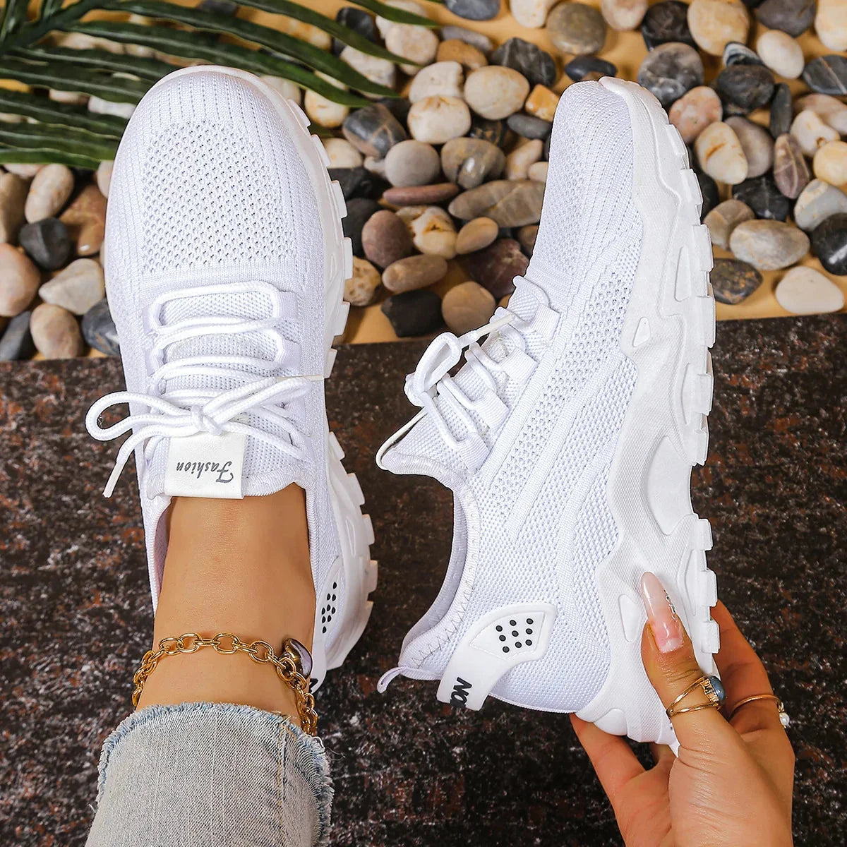 Marcia Chunky Platform Mesh Sneakers in White