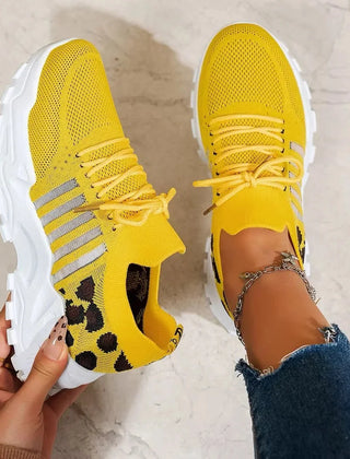 Marcia Chunky Platform Mesh Sneakers in Yellow Leopard