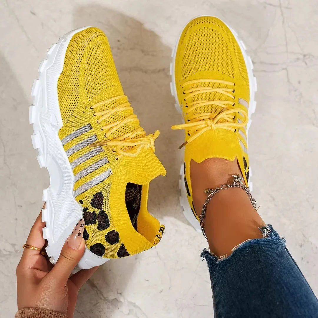 Marcia Chunky Platform Mesh Sneakers in Yellow Leopard