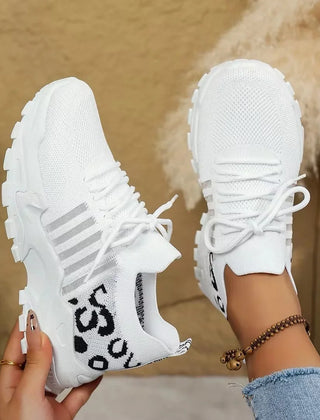 Marcia Chunky Platform Mesh Sneakers in White Leopard