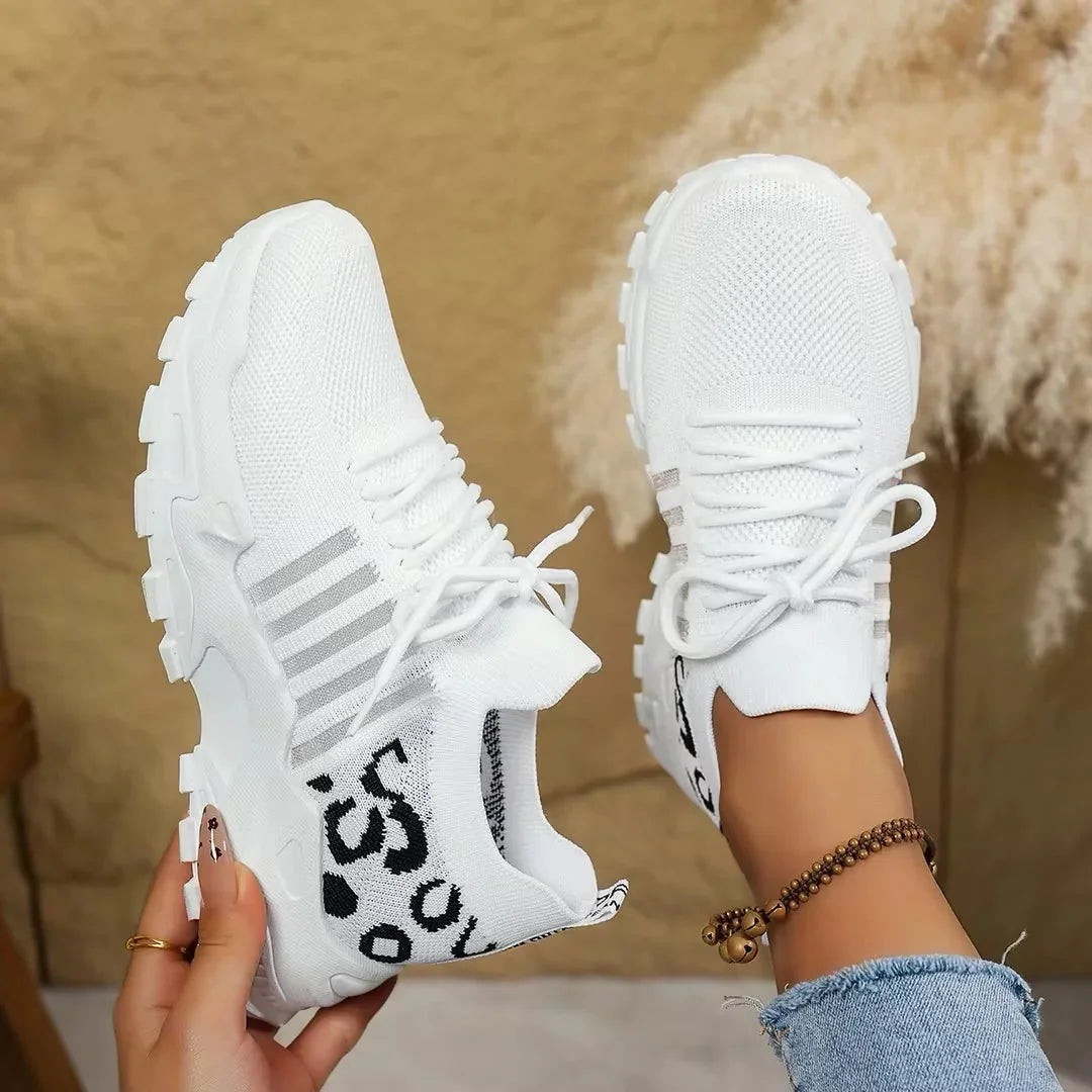 Marcia Chunky Platform Mesh Sneakers in White Leopard