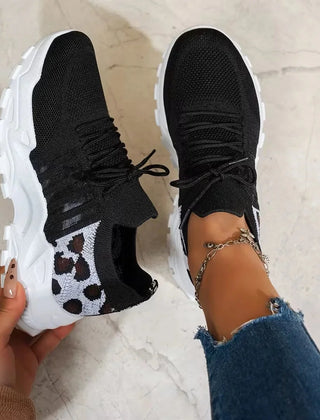 Marcia Chunky Platform Mesh Sneakers in Black Leopard
