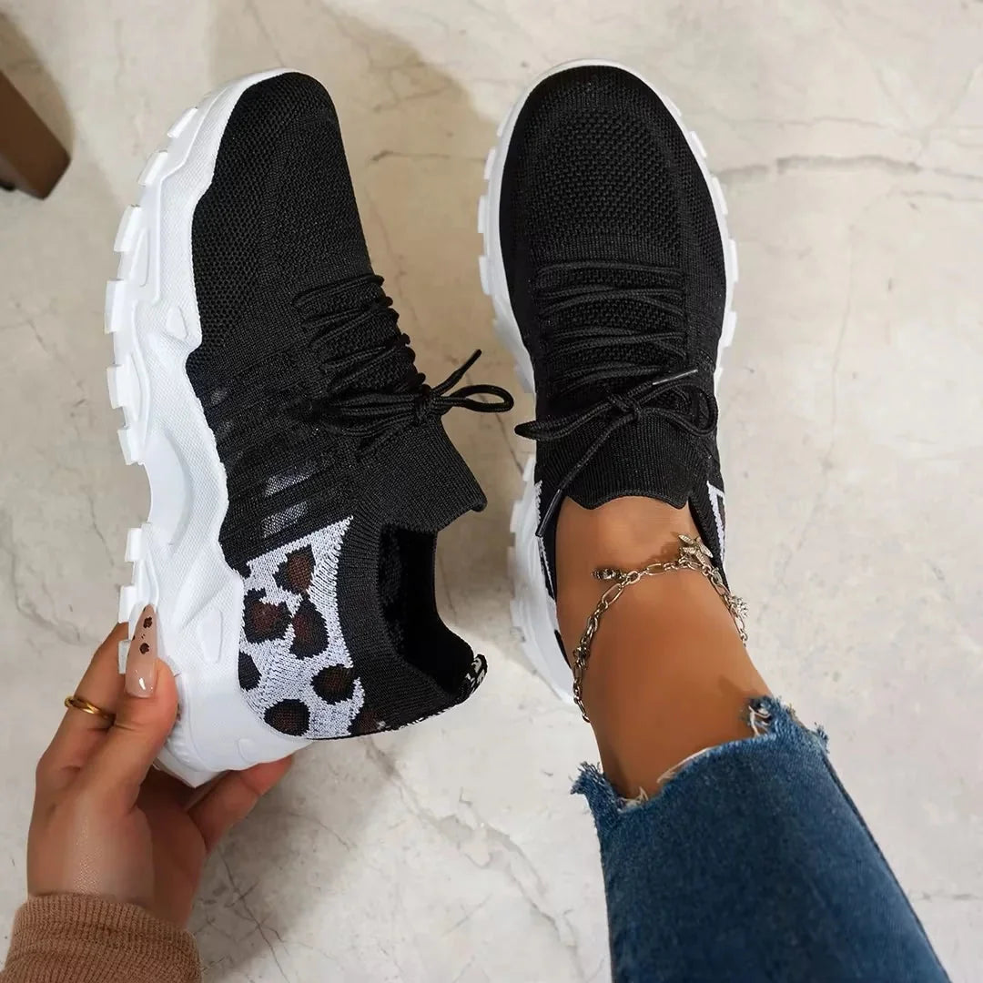 Marcia Chunky Platform Mesh Sneakers in Black Leopard