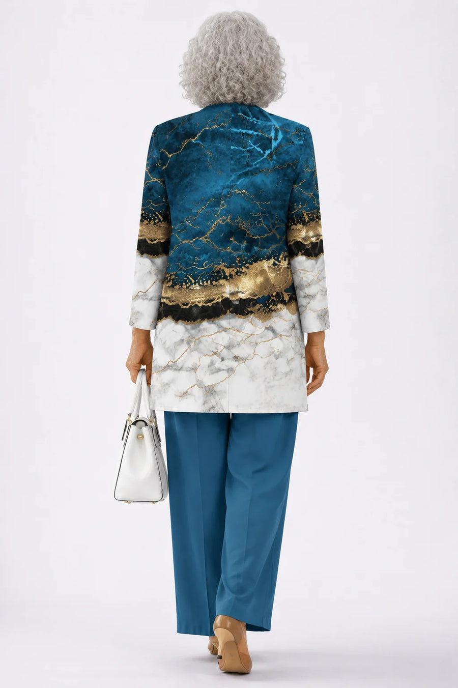 Marie Marble Print Three-Piece Set in Blue & Gold Marble